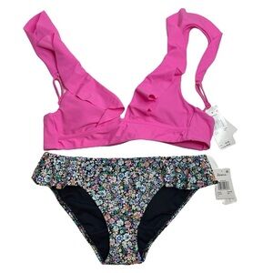Raisins Cannes Ruffle-Trim Top Pink & Sophia Floral-Print Ruffled Bikini Bottoms